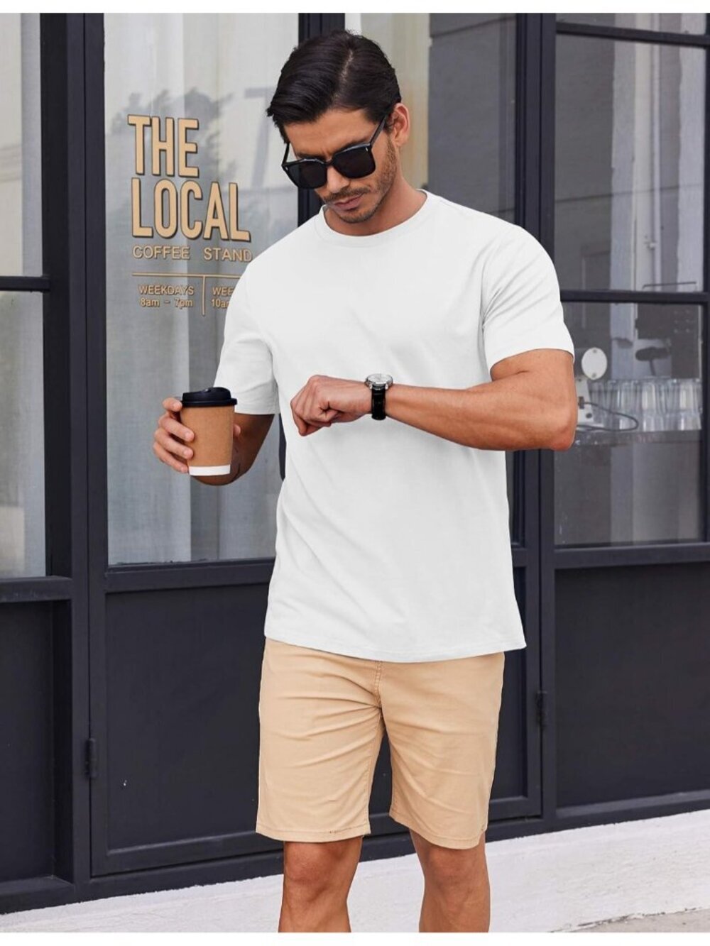 Men's White T-Shirt Short Sleeve Cotton Blend Crew Neck Casual Summer Basic Tee - Picture 3 of 6